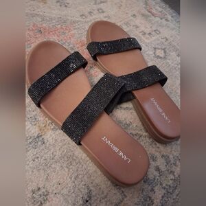 Lane Bryant Black Beaded SHINY Vacation Sandals for Women--9W